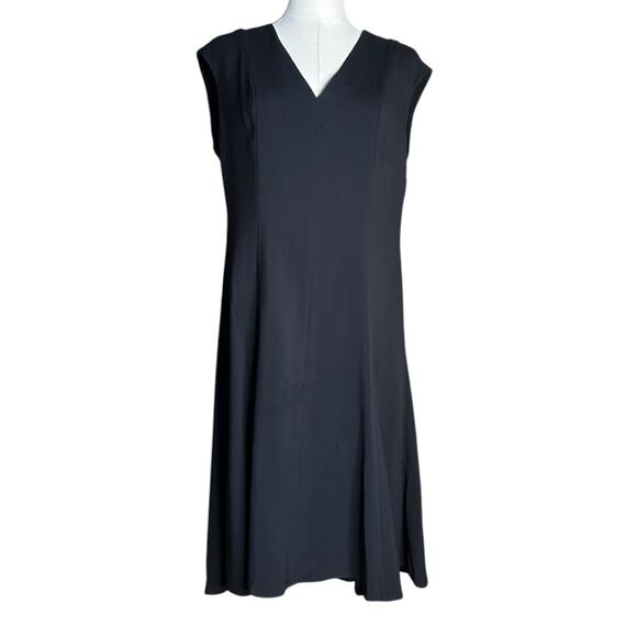 St John Black Viscose Sleeveless V Neck Fit & Flare Dress Cocktail Party Size 10 - Picture 1 of 9